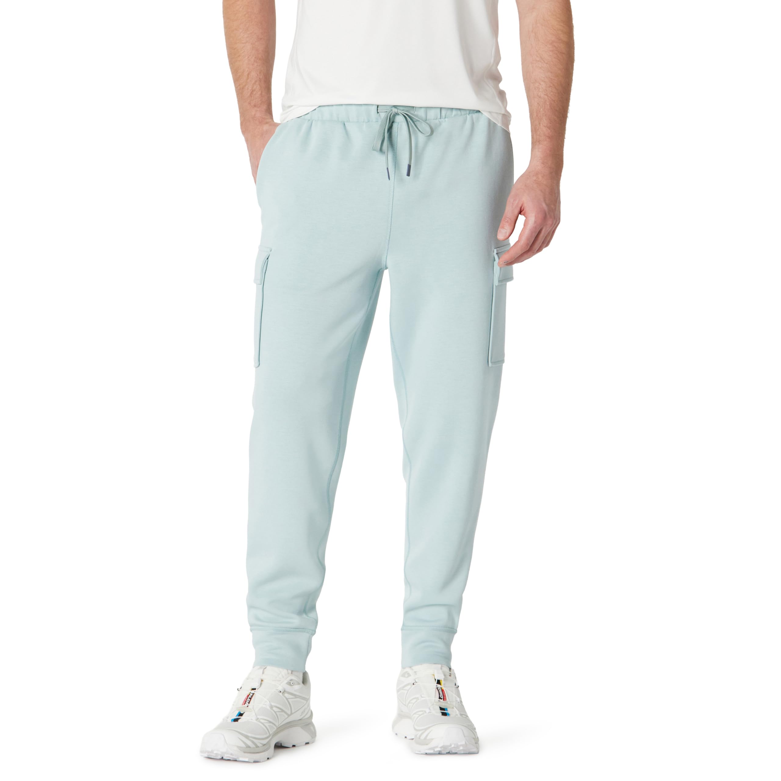 Amazon Essentials Men's Active Sweat Relaxed-Fit Cargo Jogger, Light Blue, Large