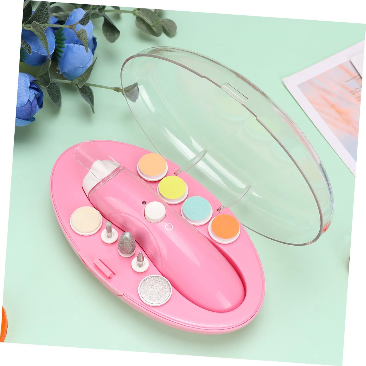 1juego Cortauñas Eléctrico Para Bebés Luz Nocturna Kit De Pulido y Cuidado De Uñas Para Niño Niña y Recién Nacidos Sin Batería Color Rosa