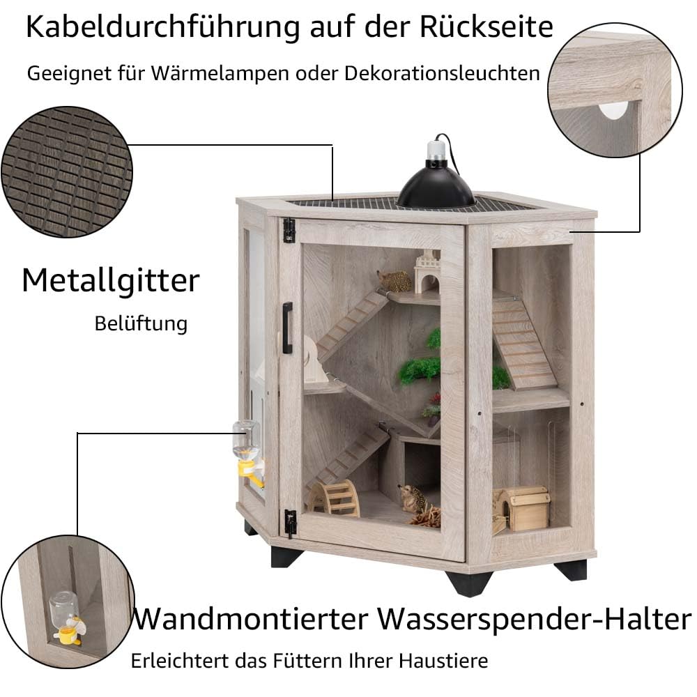 unipaws Chinchilla-Käfig mit Rampe und Haus, Igelgehege, Tiernation für Frettchen, Mäuse, Ratten, Reptilien, klarer Acryl-Eck-Käfig Kleintierkäfig