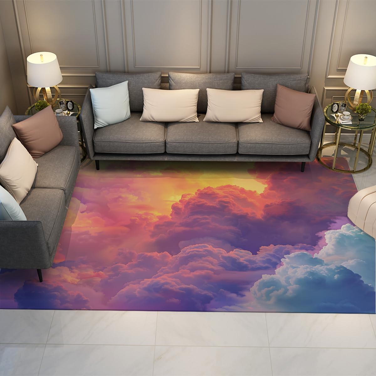 Tapis dossier antidérapant lavable motif abstrait rose pour salon