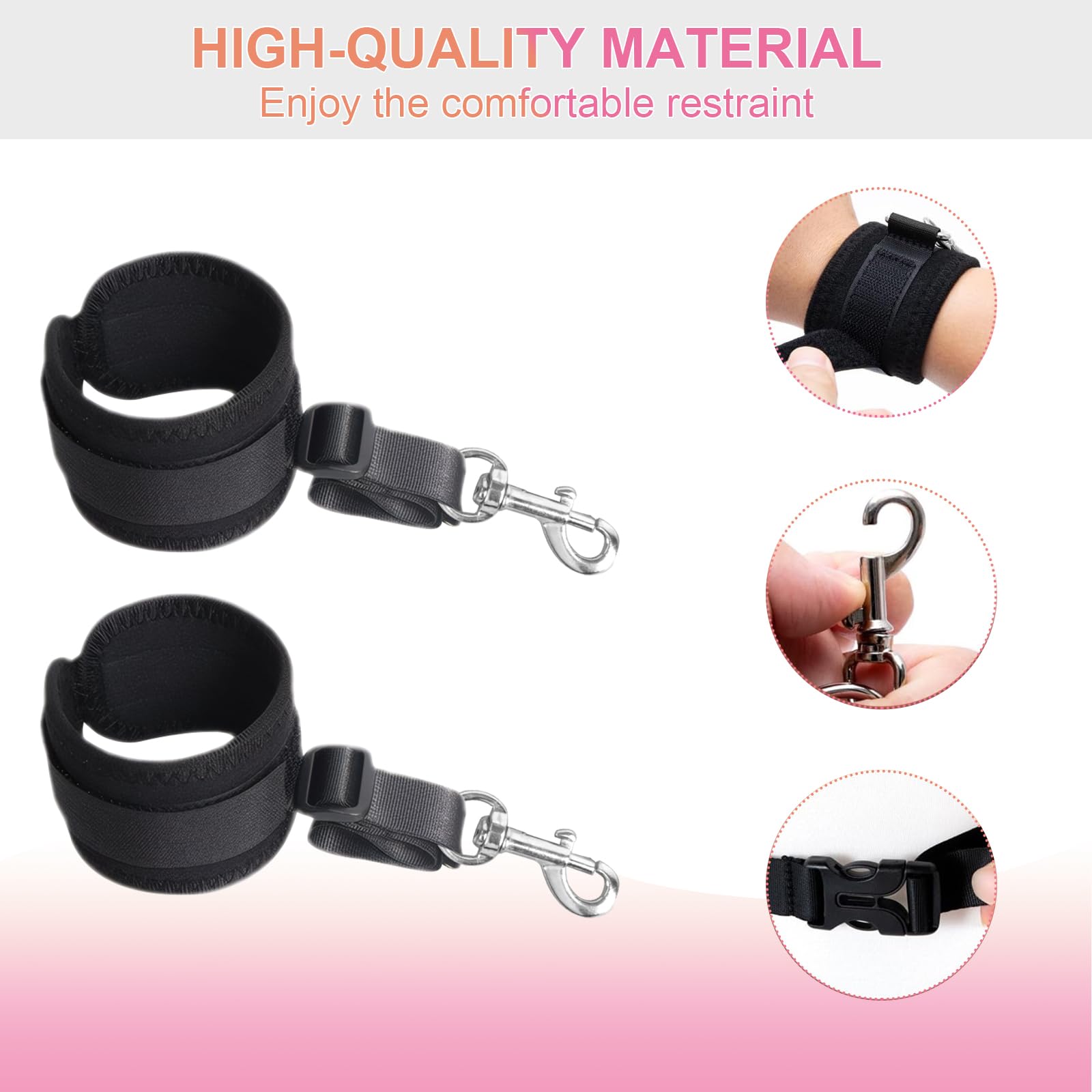 Qoosea Kits de Bondage SM, BDSM Ensemble de Bondage de Contention de Lit Réglables Sexuel Jouets, Érotique Bondage Adulte Sex Toys avec Menottes Masque pour Les Yeux pour Débutants et Couples Jeux