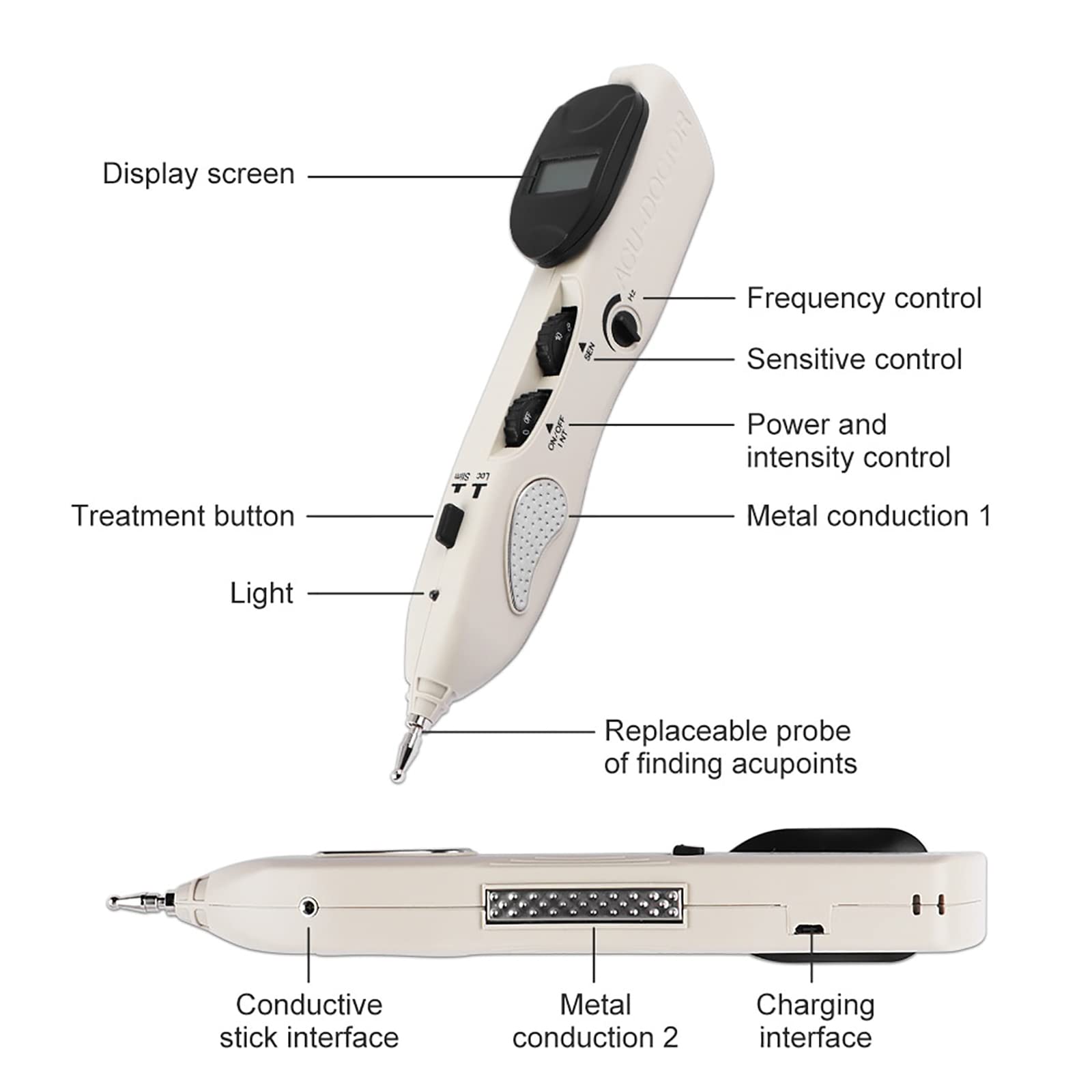 Akupunkturstift, Elektronische Akupunktur-Massage-Schmerztherapie, Elektrischer Akupunktur-Meridianstift, Akupunkturpunkte Automatisch Erkennen, 10 Intensitätsstufen