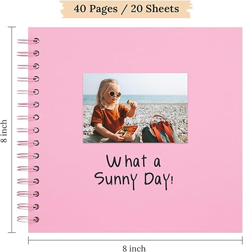 Vista 34 de Álbum de recortes de 8 x 8 pulgadas, álbum de recortes de papel kraft de tapa dura, álbumes de fotos, 40 páginas, perfecto para fotos de 4 x 6 / 5 x