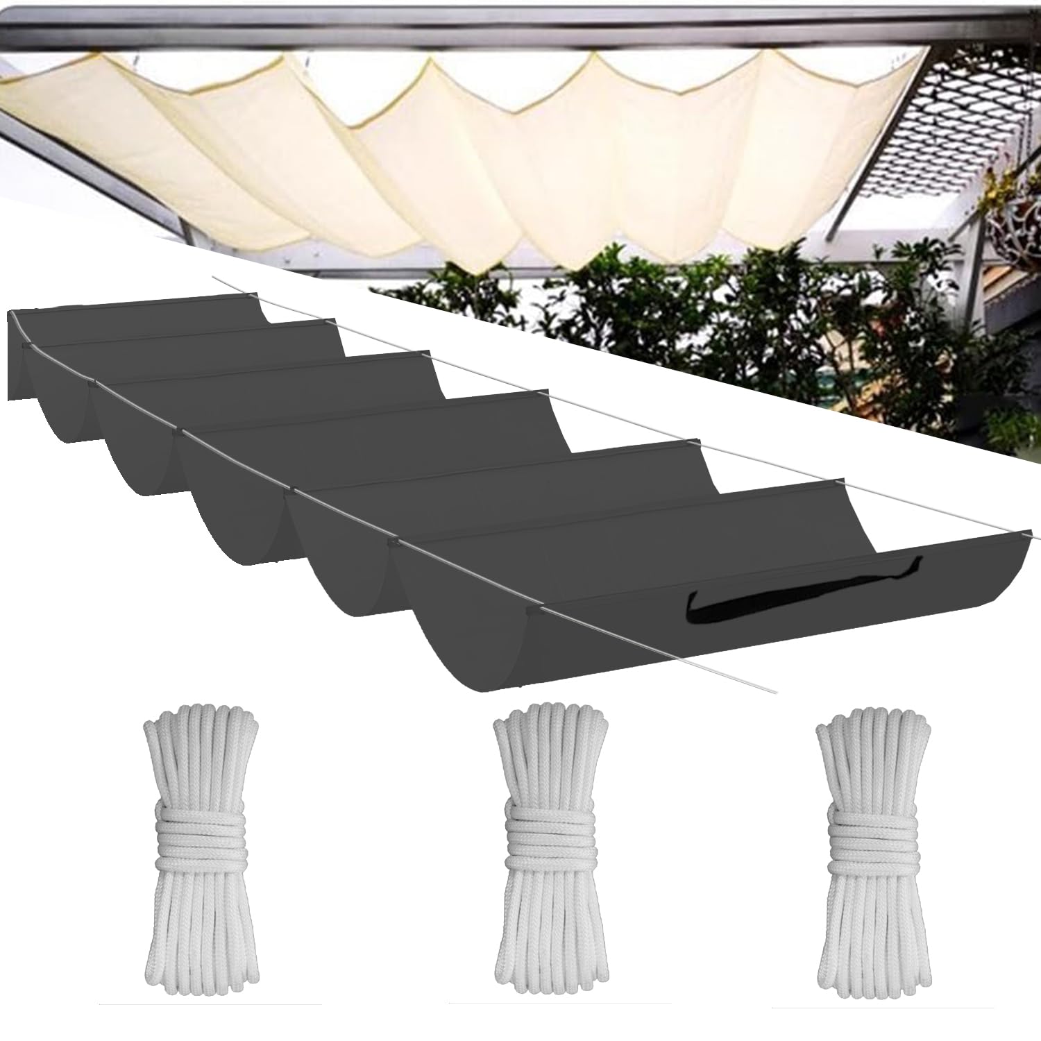 Einziehbare Welle Sonnensegel,Wellenmarkise Verstellbar Schutz vor UV-Strahlungen,Sonnenschutz,Wasserdicht,Garten,3.5x4.5M,Dunkelgrau