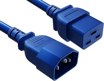 Cable Leader 2ft 14 AWG 15A 250V Power Cord IEC320 C14 to IEC320 C19, Blue