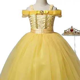 Fantasia Infantil Princesas, Amarela, Luxo, Vestido Festa Com Tiara Cosplay, Aniversário, Carnaval Menina - BE PLACE KIDS