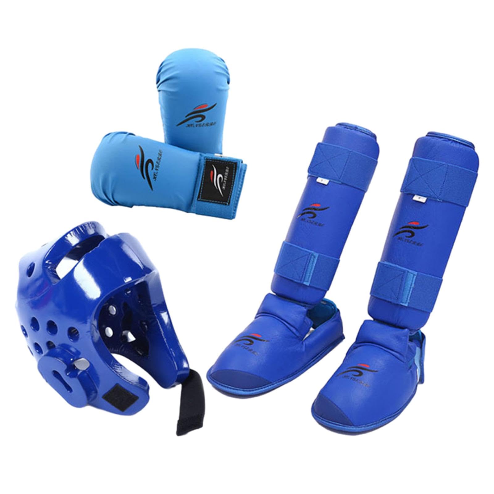 rockible Ensemble D'équipement de Karaté, Gants D'entraînement, équipement de Tête de Boxe avec Protège-Tibia, MMA Sanda Taekwondo Karaté