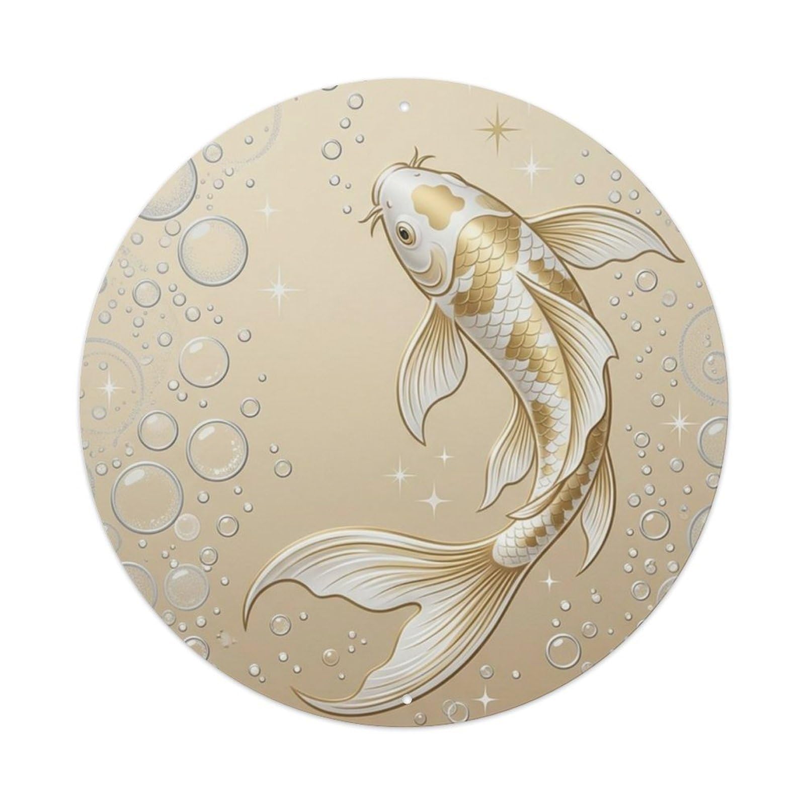 Fqcyn Style Koi Fish Champagne Celebration Livingroom Metal Tin Sign Plaque Wall Decor For Cafe, Club Bar, Office, Home Garden Round Metal Poster 8X8inch
