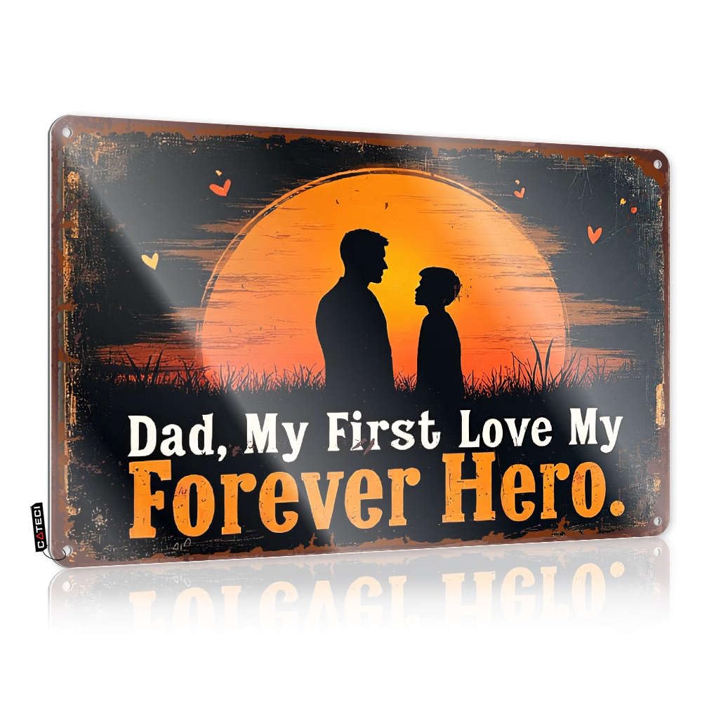 Work Wall Decor Medieval Fantasy Rustic Metal Sign Decorative Outdoor Pre-drilled Tin | Dad, My First Love, Forever Hero. For Yarn Horseshoe Hanging Rainbow(30X40CM)