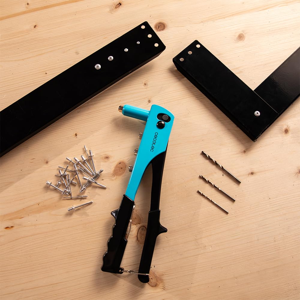 Cecotec Rivettatrice manuale FixerForce, Include 4 Ugelli di Diverse Misure (2,4, 3,2, 4, 4,8 mm) e 4 Frese, 400 Rivetti Inclusi, Chiave di Regolazione Inclusa