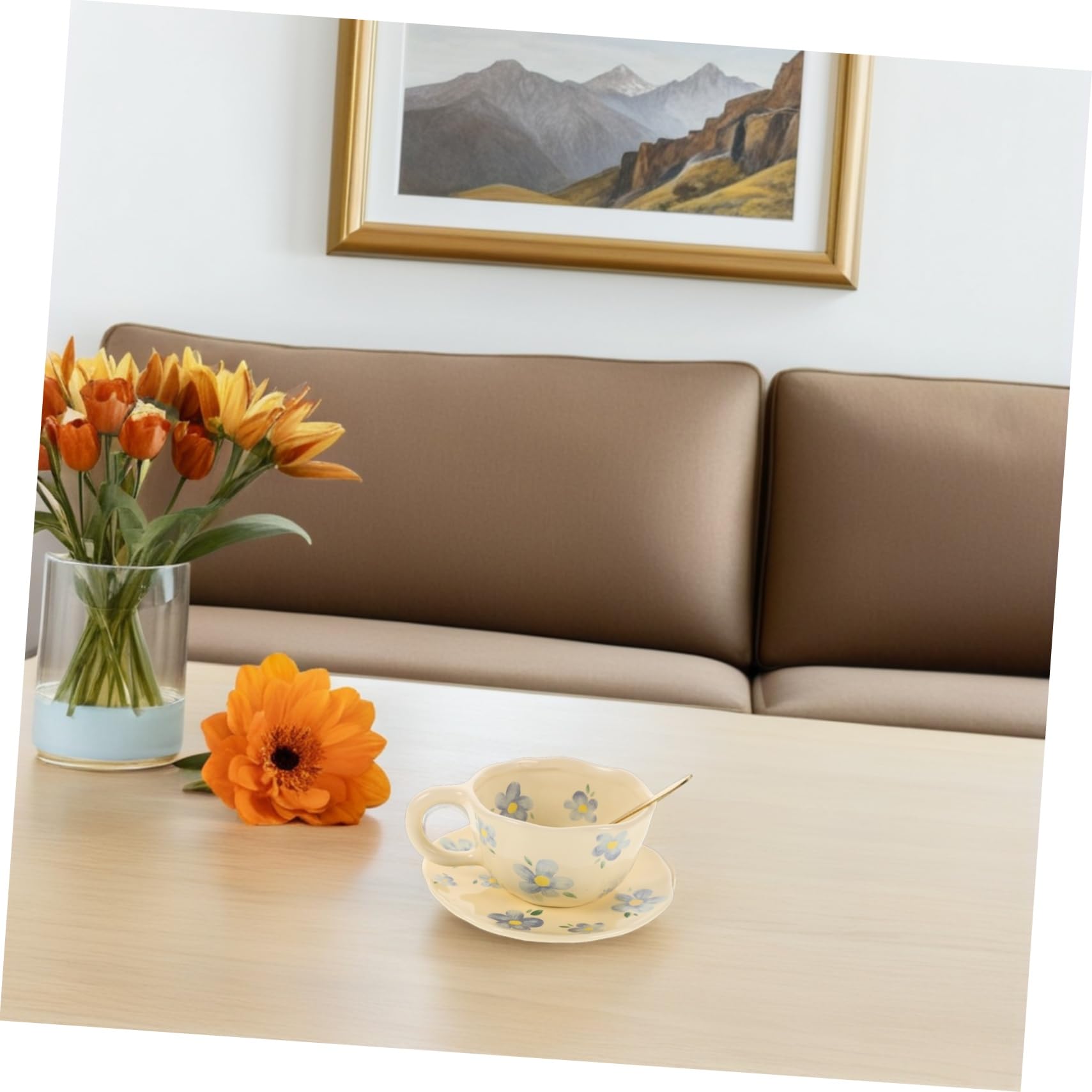 1 Set Tasse à Café en Céramique avec Soucoupe et Cuillère Design Unique Cuisine et Bureau