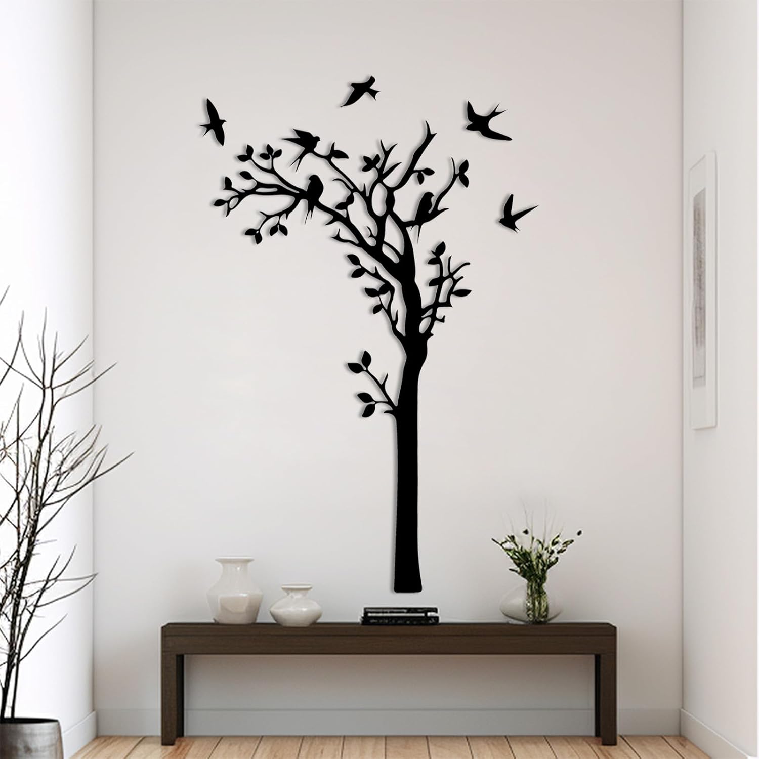 Metal Birds on Tree Branch Wall Art, Metal Trees Branch Wall Art, Tree of Life Wall Decor, Bird Wall Hanging, Nature Room Decor, Wall Decoration for Living Room Bedroom (Black, 53"x29"/135x74cm)