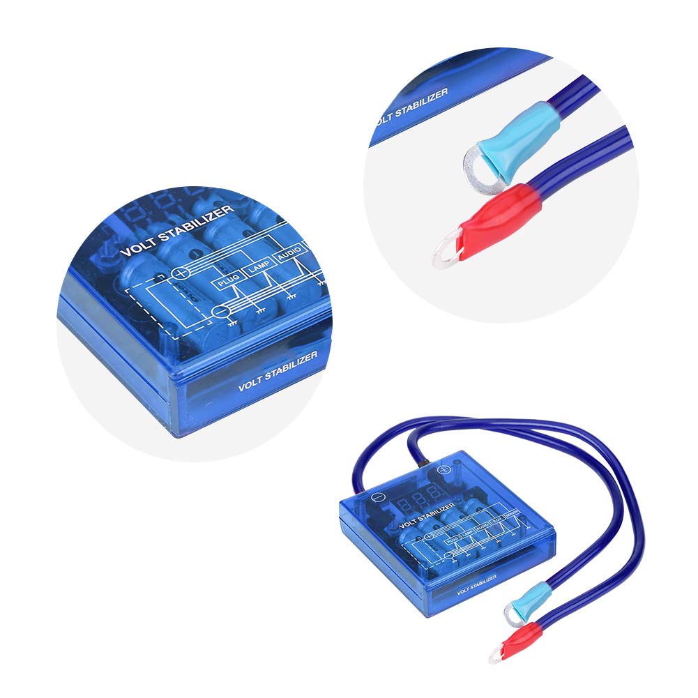 Estabilizador de Voltaje Digital Coche 12V Kit de estabilizador de regulador de Voltaje Universal con 3 Cables de Tierra para camión de Carro(Azul)
