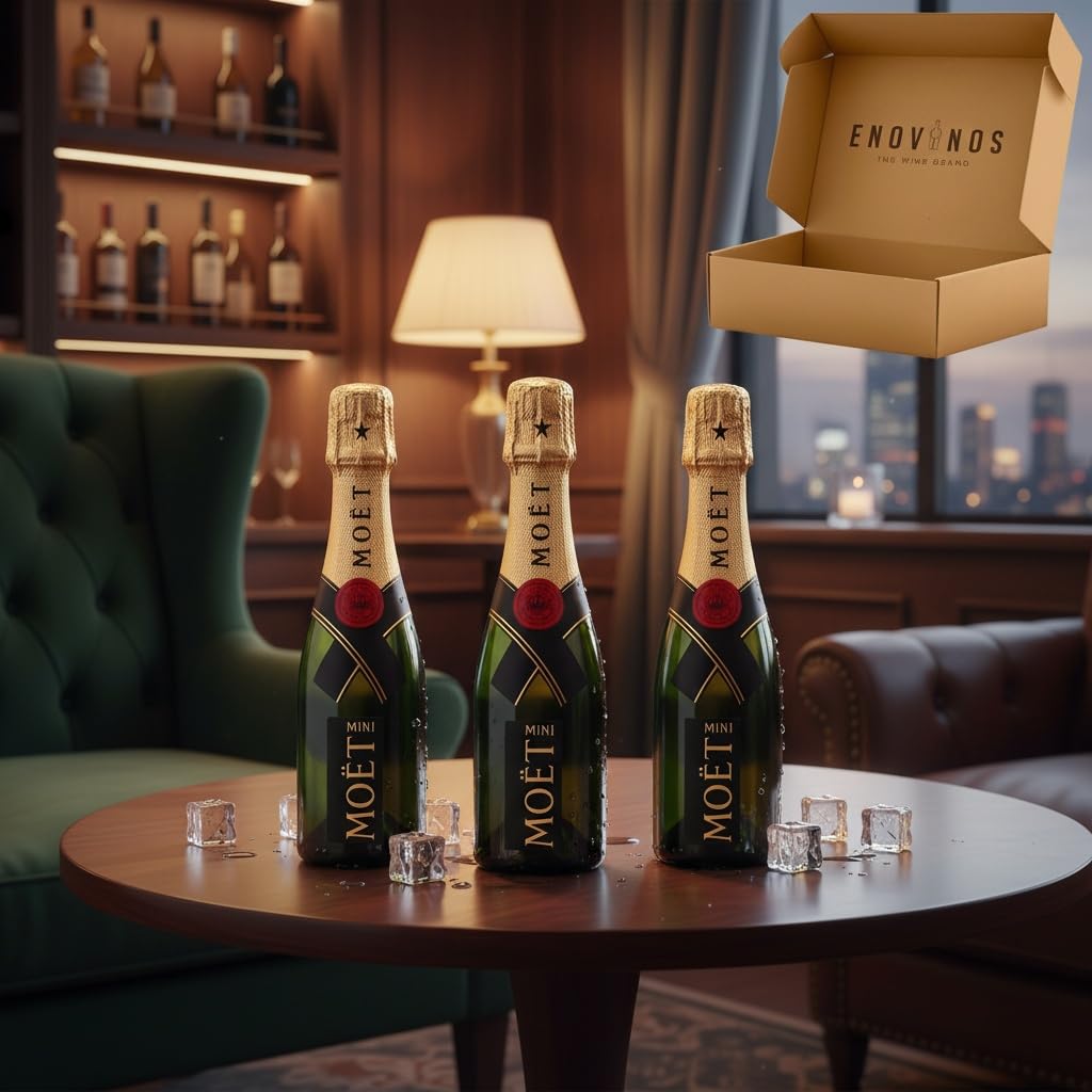 Pack Premium Moët & Chandon Brut Champagne Mini Moët 3 x 20 cl - Pack mini botellas Champan premium - Considerado el mejor - Perfecto para regalo - Mejor Seleccion ENOVINOS THE WINE BRAND