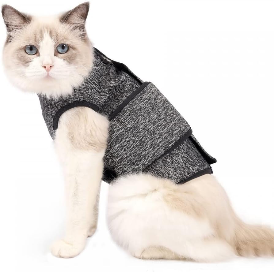 DONGKERCat Anxiety Jacket,Self-Adhesive Adjustable Pet Cat Calming Wrap Shirt for Pet Cats Anxiety Calming Warming Fireworks Separation