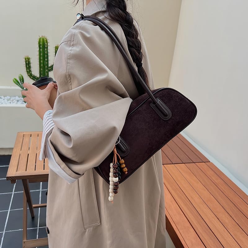 Women Faux Suede Retro Shoulder Bag Versatile Fall Bags Large Capacity Stylish Bowler Bag For Travel For Autumn and Winter4