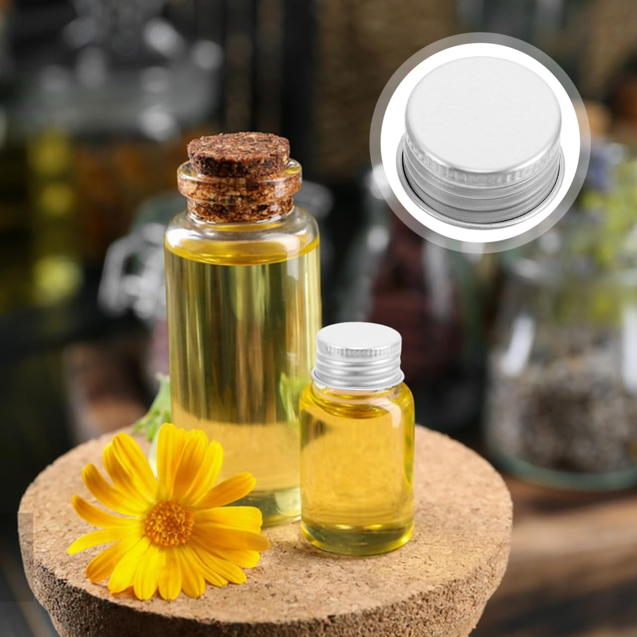 OUNONA Leakproof Bottle Caps 50-Pack Mini Screw Top Aluminum Lids with Airtight Seal for Glass Bottles and Liquid Containers