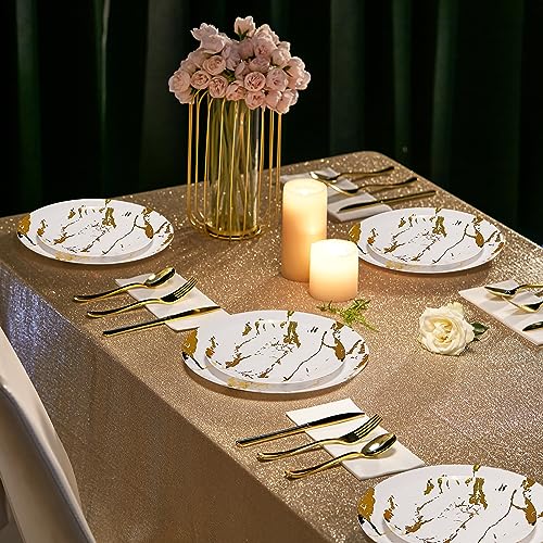 Jolly Party 180Pcs Disposable Dinnerware Set 30 Guest, 60 White And Gold Plastic Plates thumb #6