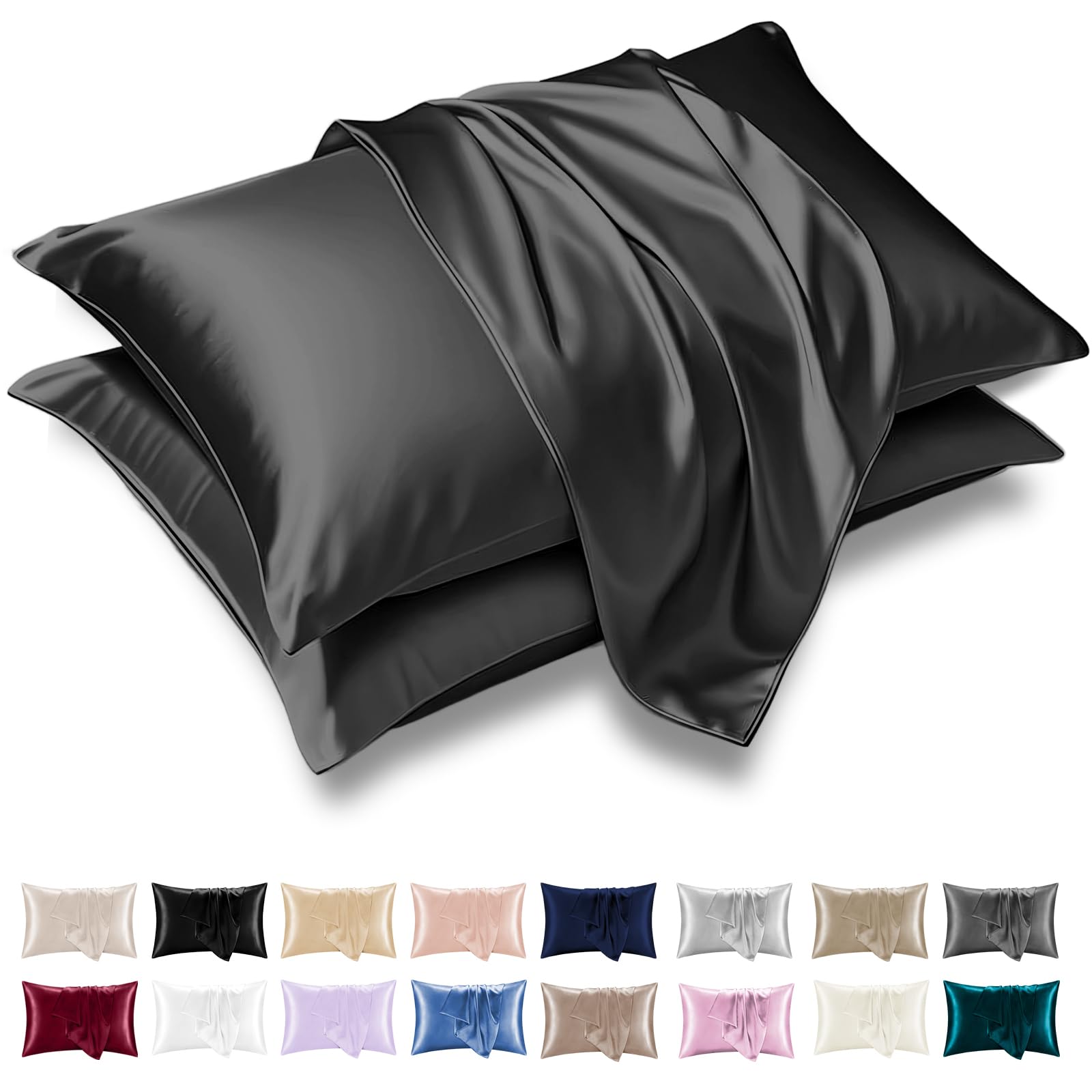 Grace Satin Silk Pillowcases 2 Pack - Satin Pillowcase for Hair and Skin - Ultrasoft Hypoallergenic Pillow Cases with Envelope Closure