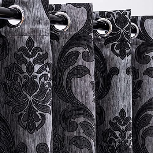 Napearl Black Damask Curtains For Living Room, Gothic Style Patterned Bedroom Curtain Drapes, Jacquard Curtains For Bedroom 84 Inch Length, Set Of 2 Panels, Each 52 X 84 Inches #TOP3