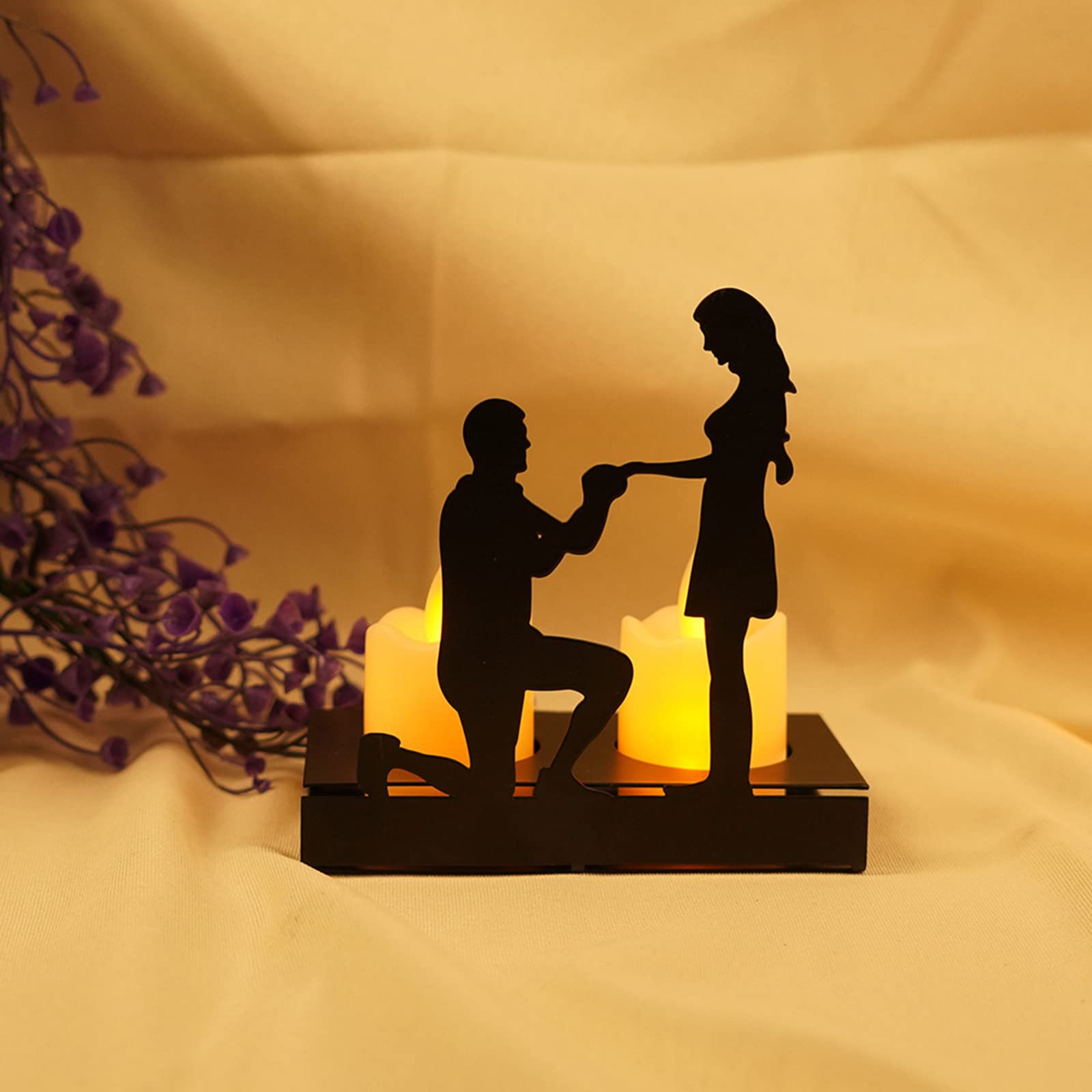 Pcscevcr Couple Art Iron Sculpture Candlestick, Romantic Lovers Statue Candle Holder Ornament, for Wedding Decoration Anniversary Couples Gifts (Marriage Proposa)