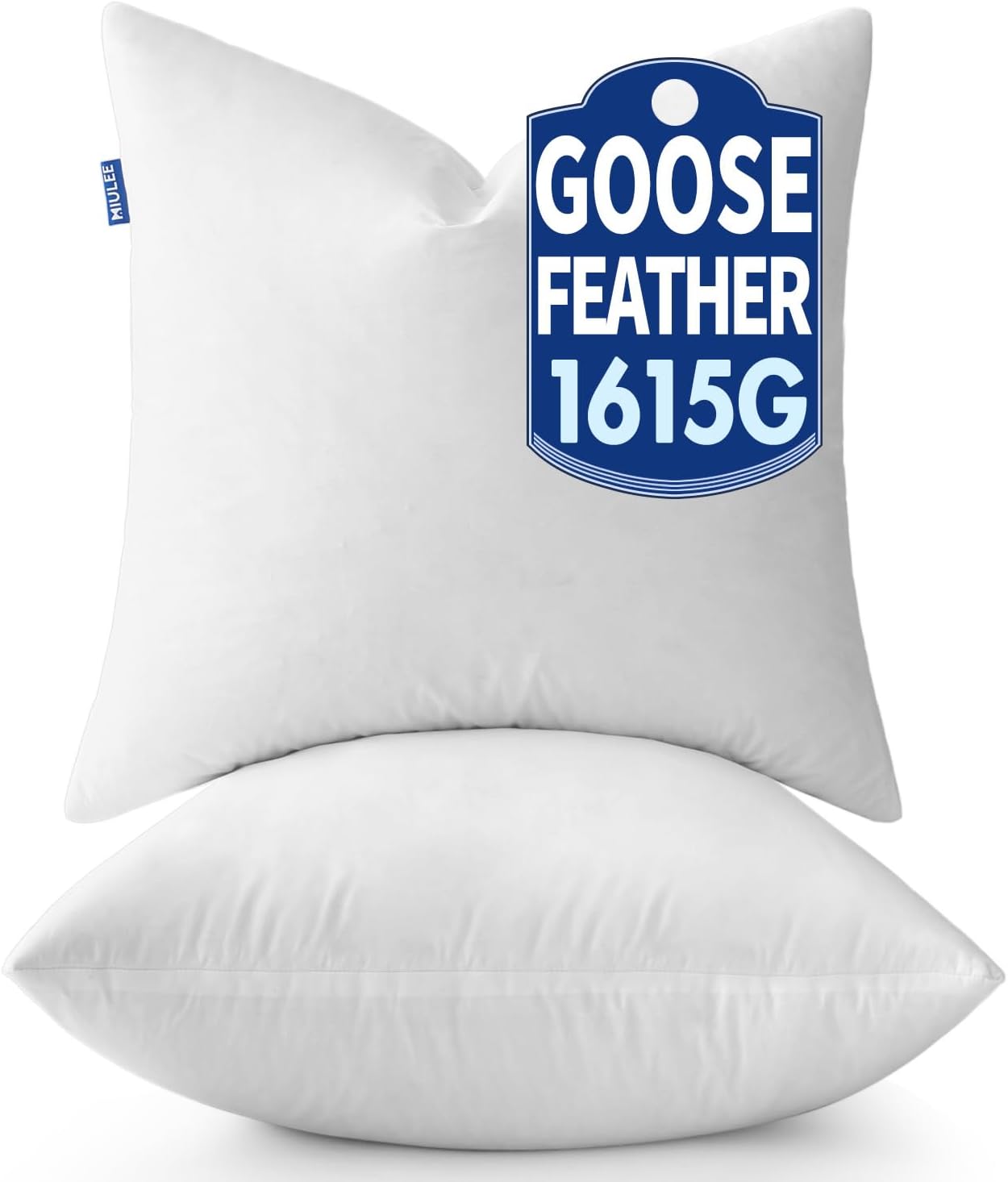 26 x 26 Goose Feather Down Pillows with 100% Cotton Cover, Set of 2 Soft Fluffy Decorative Pillow Inserts for Sofa Bed Couch Living Room White