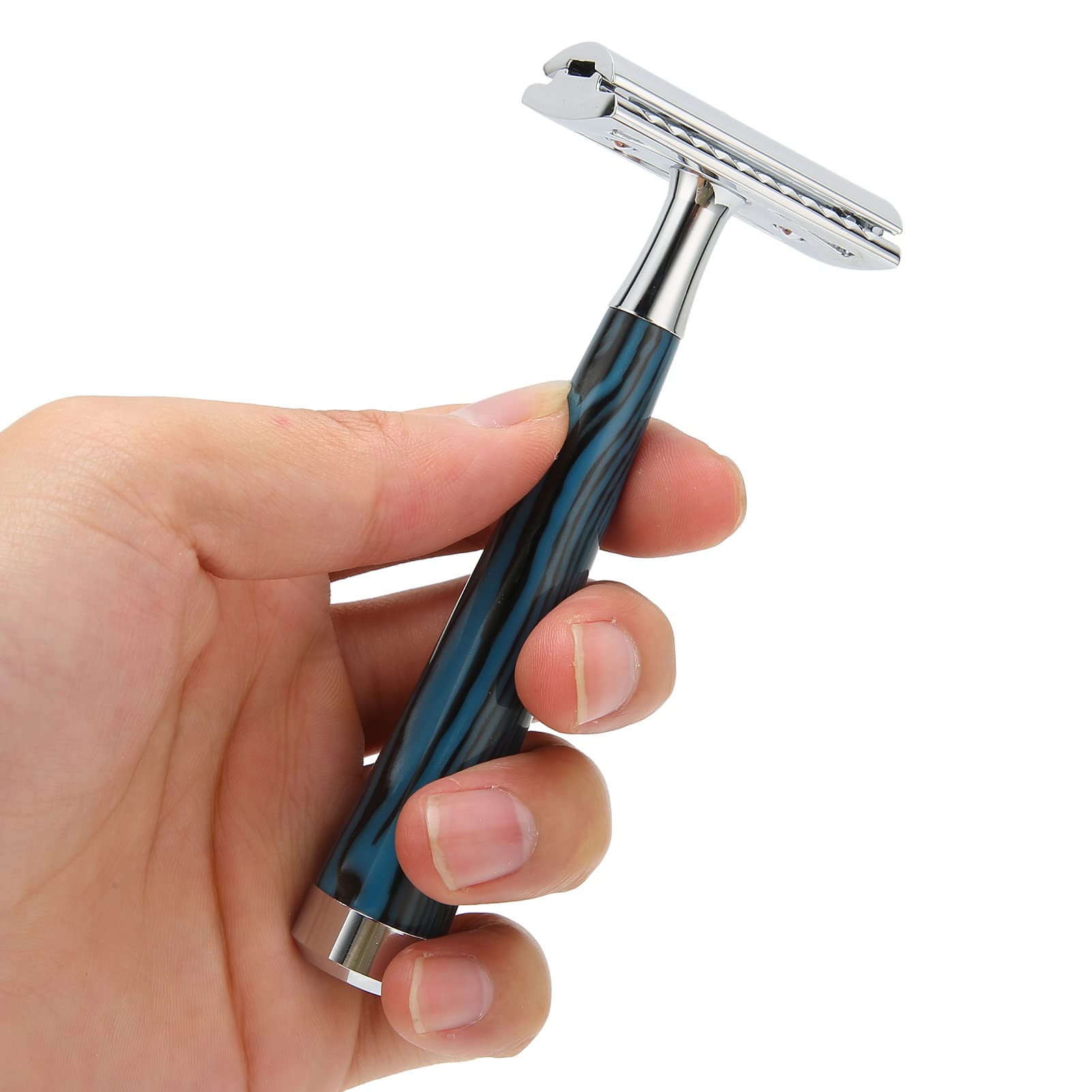 Brrnoo Maquinilla de Afeitar de Seguridad Vintage Azul, Afeitadora Manual de Doble Filo con Largo, Deslizamiento Estable y Afeitado Cómodo for Cara Cuerpo Piernas Cabeza
