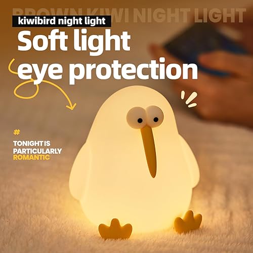 Miniatura 3 de Linda luz nocturna de bebé para niños, lámpara de noche blanda Kiwibird para mesitas de noche, luz nocturna de silicona regulable recargable para