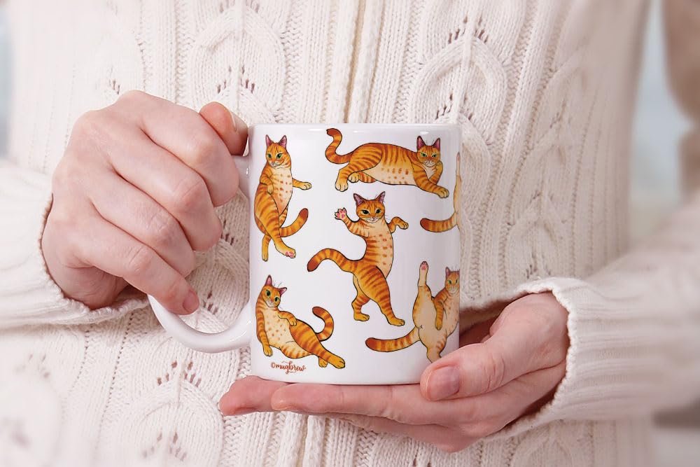 MUGBREW Orange Tabby Cat Funny Playful Postures Ceramic Coffee Mug Tea Cup, 11 OZ
