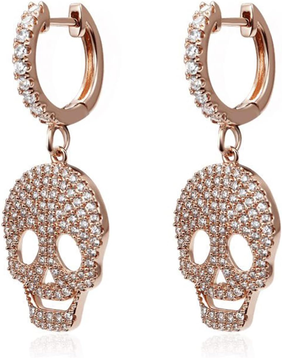 Jeulia Sterling Silver Skull Studs Punk Drop Earrings Gothic Skeleton Jewelry Dangle Hoop Black Piercing Earrings Diamond Gift for Women Men Girlfriend Daughter with Gift Box (Suger Skull)