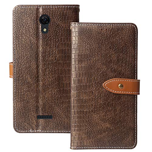 Lankashi Flip Premium Leather TPU Silicone Phone Gel Case for AT&T ATT Calypso U318AA / Cricket Vision 3 Back Cover Etui Protective Protector Wallet Shell Bumper (Gold)