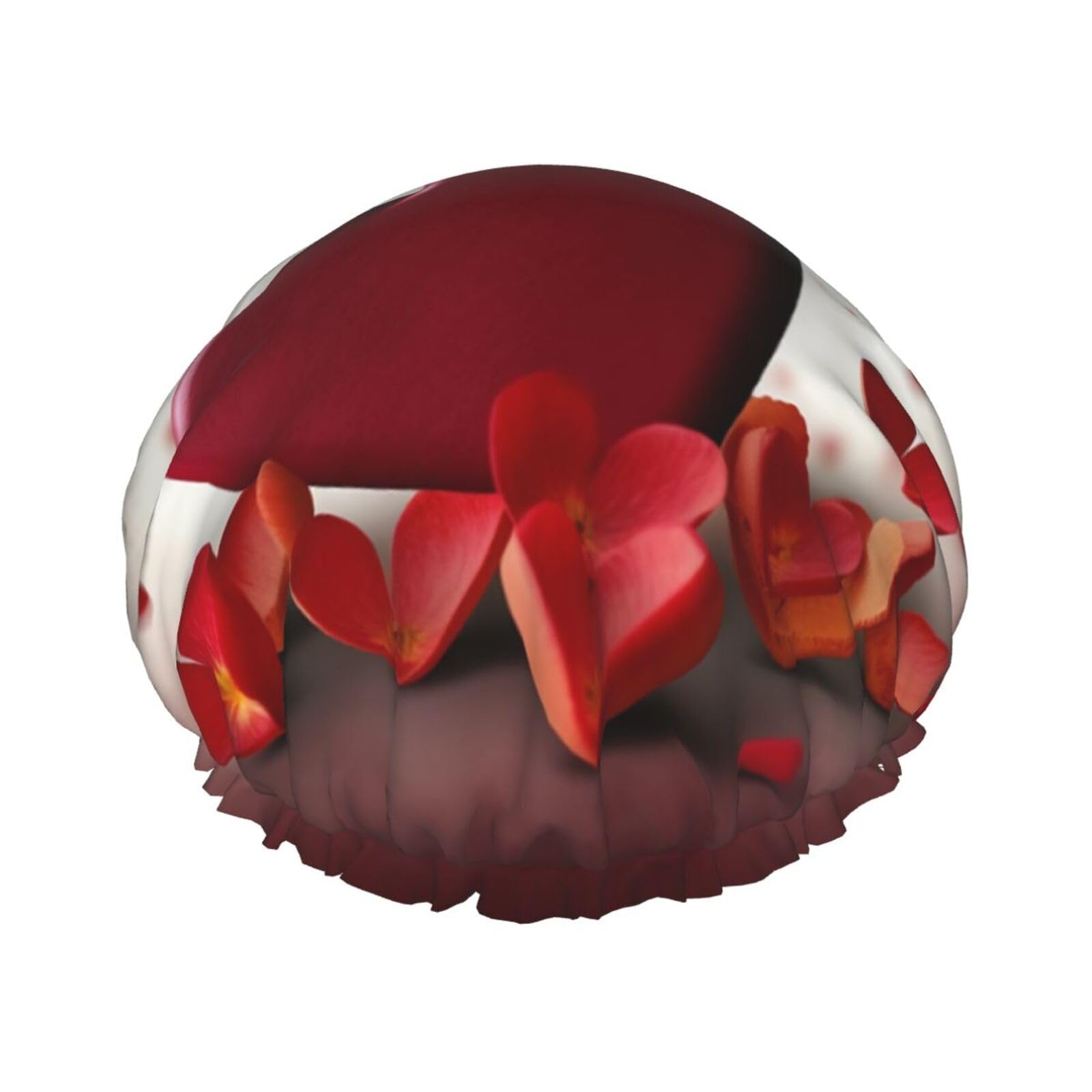 Hearts with Love Shower Cap for Women Reusable Waterproof Shower Bonnet Washable Elastic Band Bath Hair Hat Double Layered Bath Cap Extra Large for Long Hair