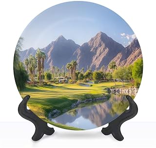 Decorative Plates for Display 10" Indian Wells Golf Course California Ceramic Ornament with Display Stand and Hook Up for Wall Decor Hanging Festival Wedding Gift