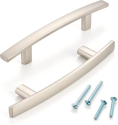 Miniatura 2 de Paquete de 10 tiradores para gabinete con centro de agujero de 3 pulgadas, tiradores curvados de níquel cepillado, manijas de gabinete de níquel
