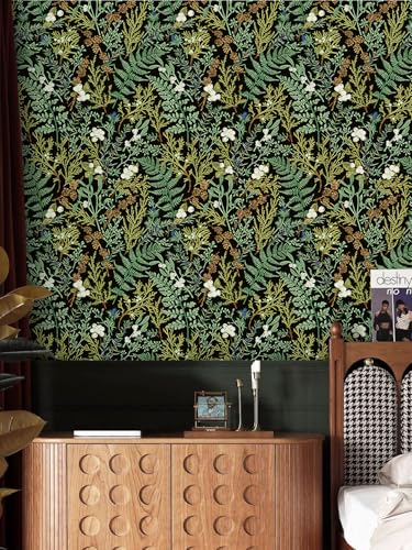 Papier peint floral vert imperméable en vinyle décoratif lavable pour commode