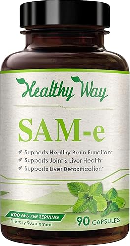 Healthy Way - Suplemento SAM-e de 500 mg – Cápsulas de S-adenosil-L-metionina de 500 mg de alta resistencia para el cerebro articular, el hígado y