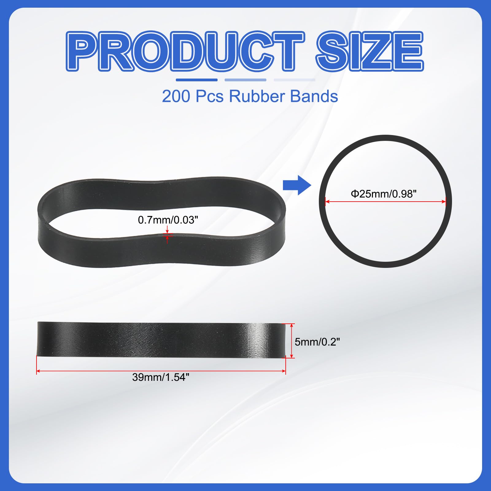 PATIKIL Silicone Rubber Bands Cable Ties 1.5", 200 Pcs Flat Rubber Elastic Band for Office Supplies Home Cord Wrapping Black - Image 2