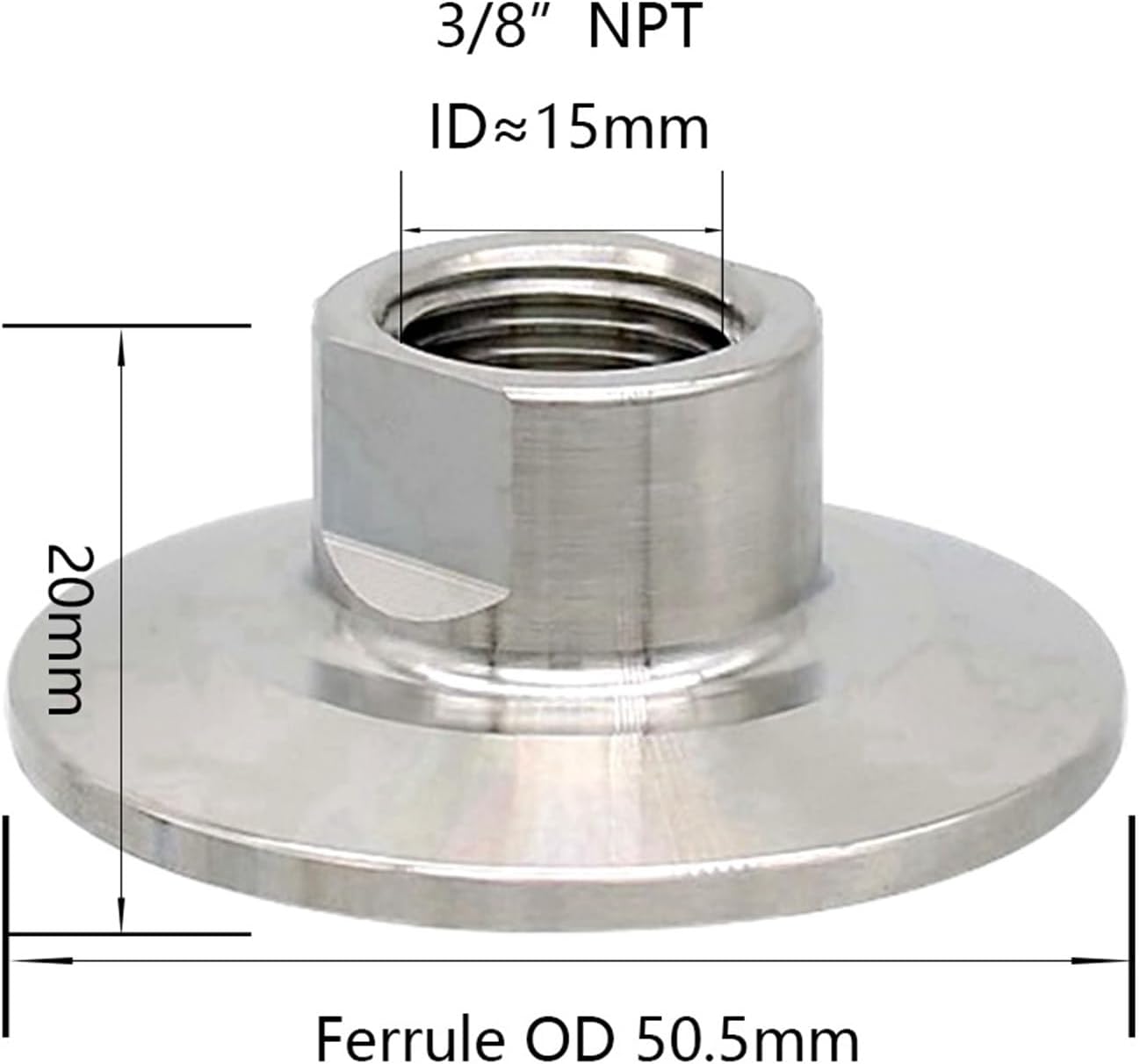 1Pcs NPT Female Threaded Pipe Fitting to Ferrule Triple Clamp SS304 Stainless Steel Connector 1/2" 1"(25.4mm Ferrule OD,1/4")