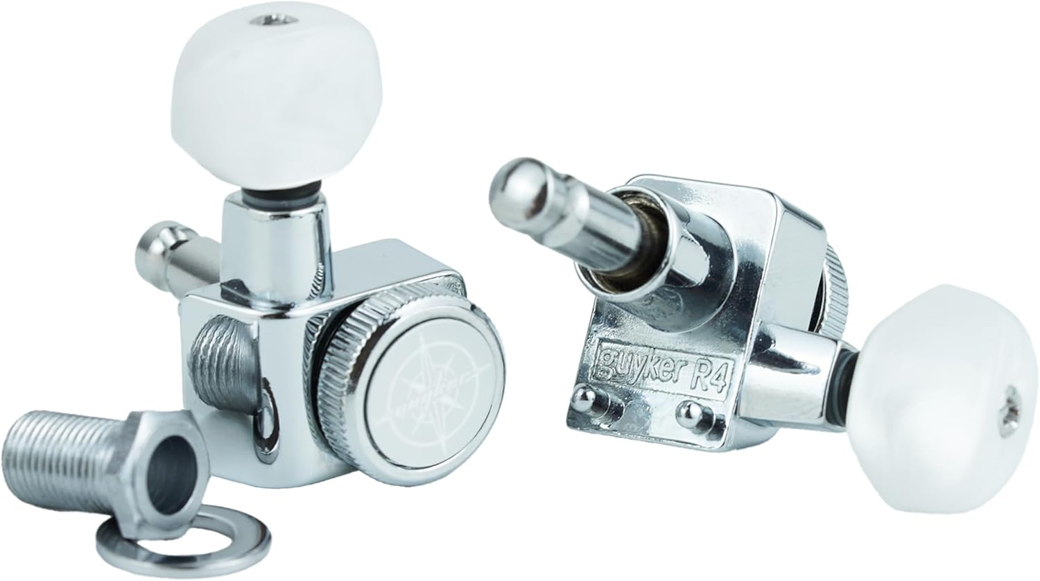 Guyker 6 In-line Guitar Locking Tuners – 1:18 Lock String Tuning Key Pegs Machine Heads for Folk Classical Acoustic Electric Guitar - Pearl Buttons, Chrome