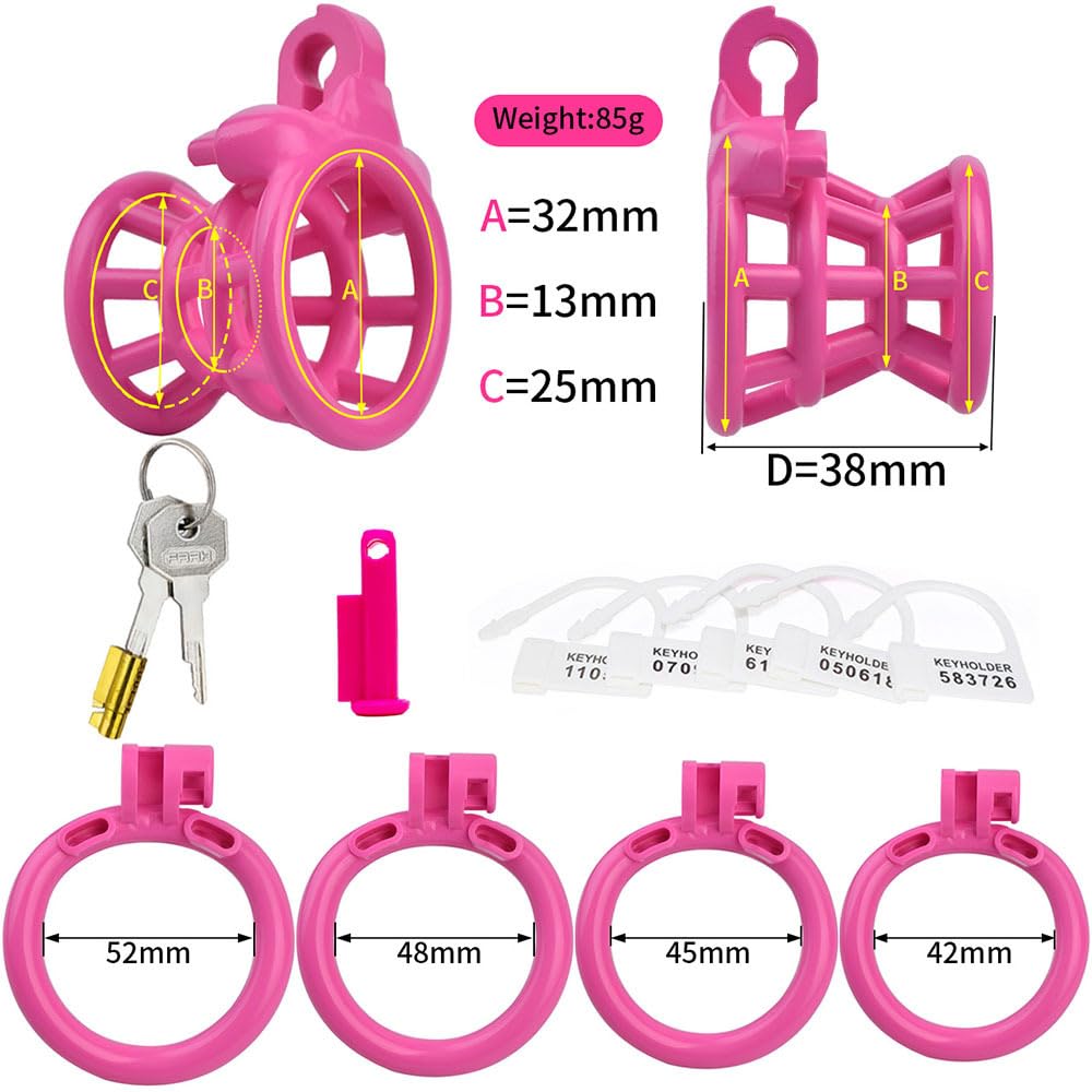 2024 NEU Chastity Cage Negative Belüftung Keuschheitskäfig Herren 3D Fischkorb Keuschheitsgürtel Peniskäfig Set mit 4 Cock Rings SM Sklave Bondage Extrem Sexspielzeug für Männer (Rosa)