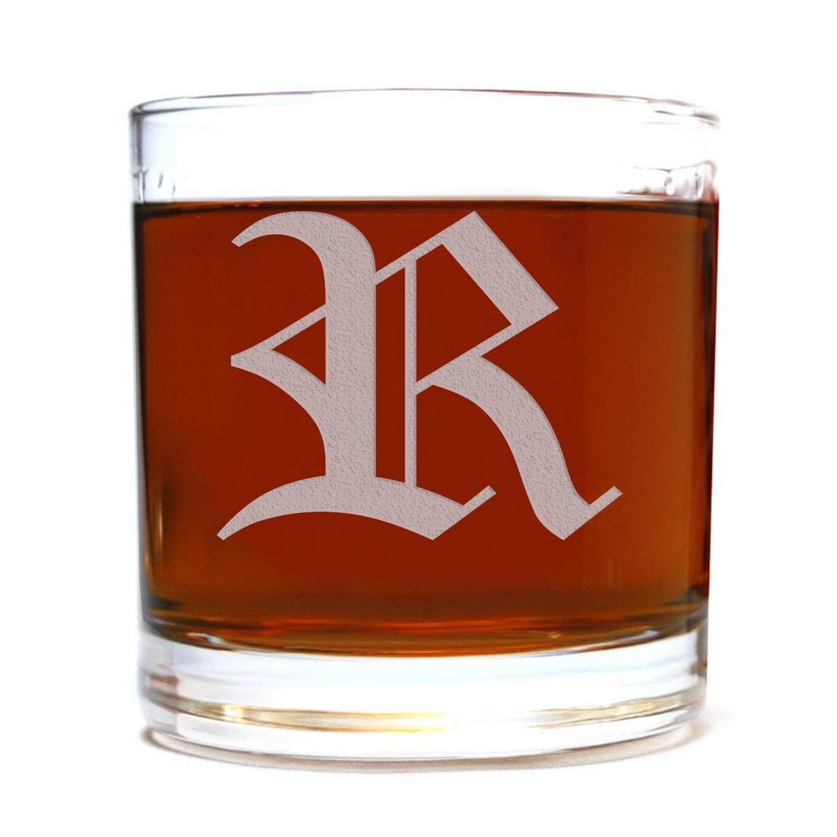 Etched Monogram 11oz Rocks Old Fashioned Lowball Glass for Whiskey Scotch Bourbon (Letter R) A-Z Personalized whiskey glasses, Engraved Whiskey glasses, Custom Initial Monogrammed Gifts for Men Him