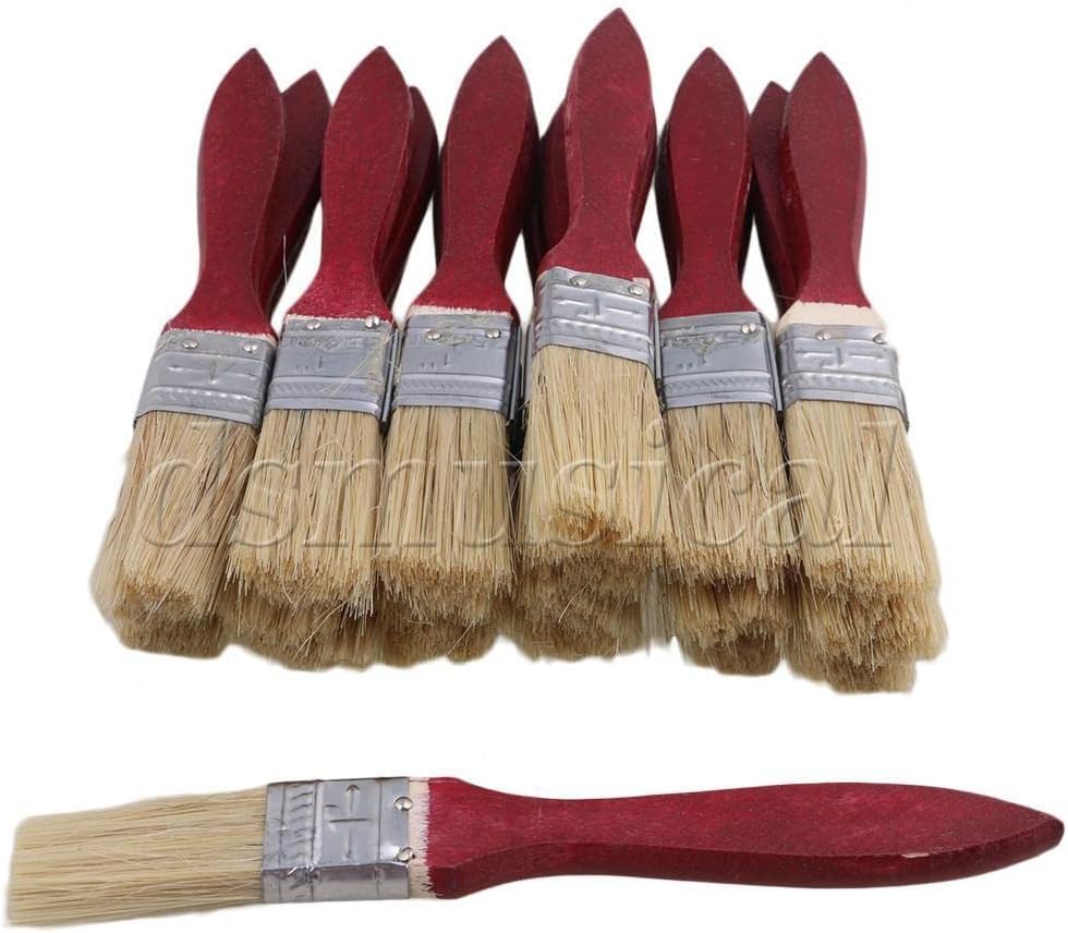 20pcs 1" Chip Brush Red Wood Handle Dark Yellow Bristles Paint Touchups