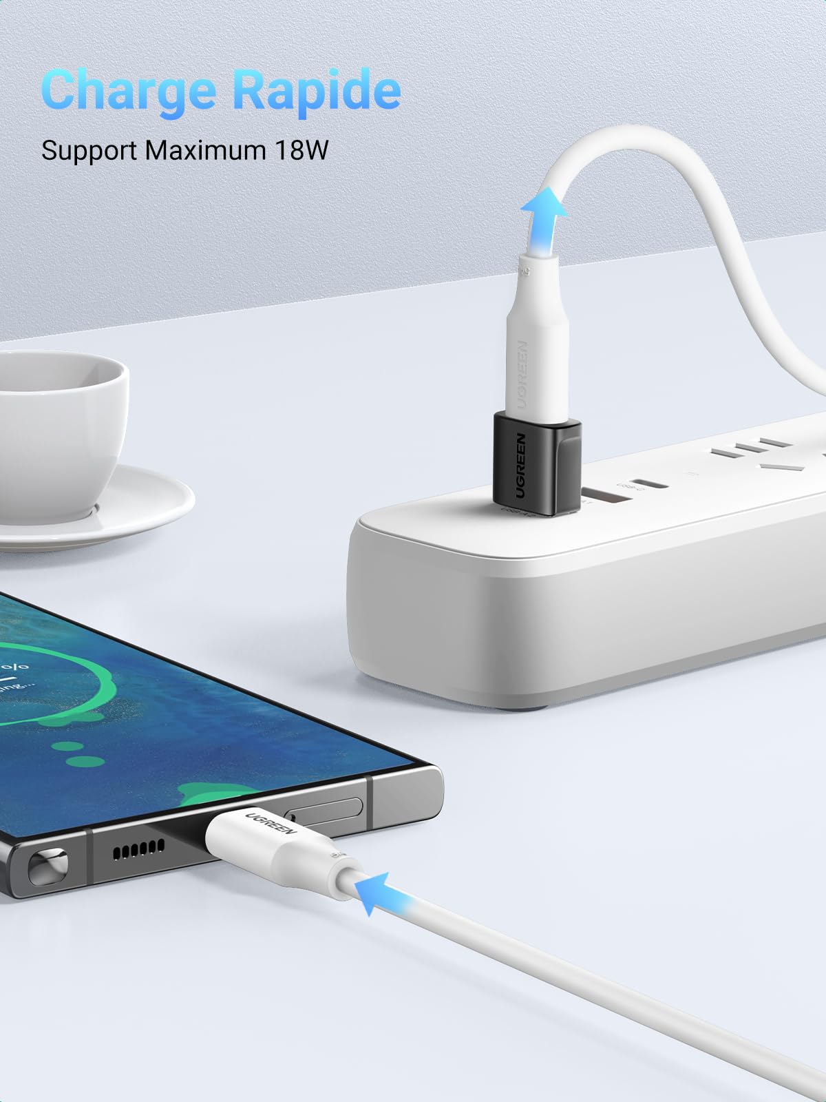 UGREEN Adaptateur USB vers Type C 3.2 10Gbps Lot de 2 Charge Rapide Compatible iPhone 14 13 MacBook iPad Galaxy S24
