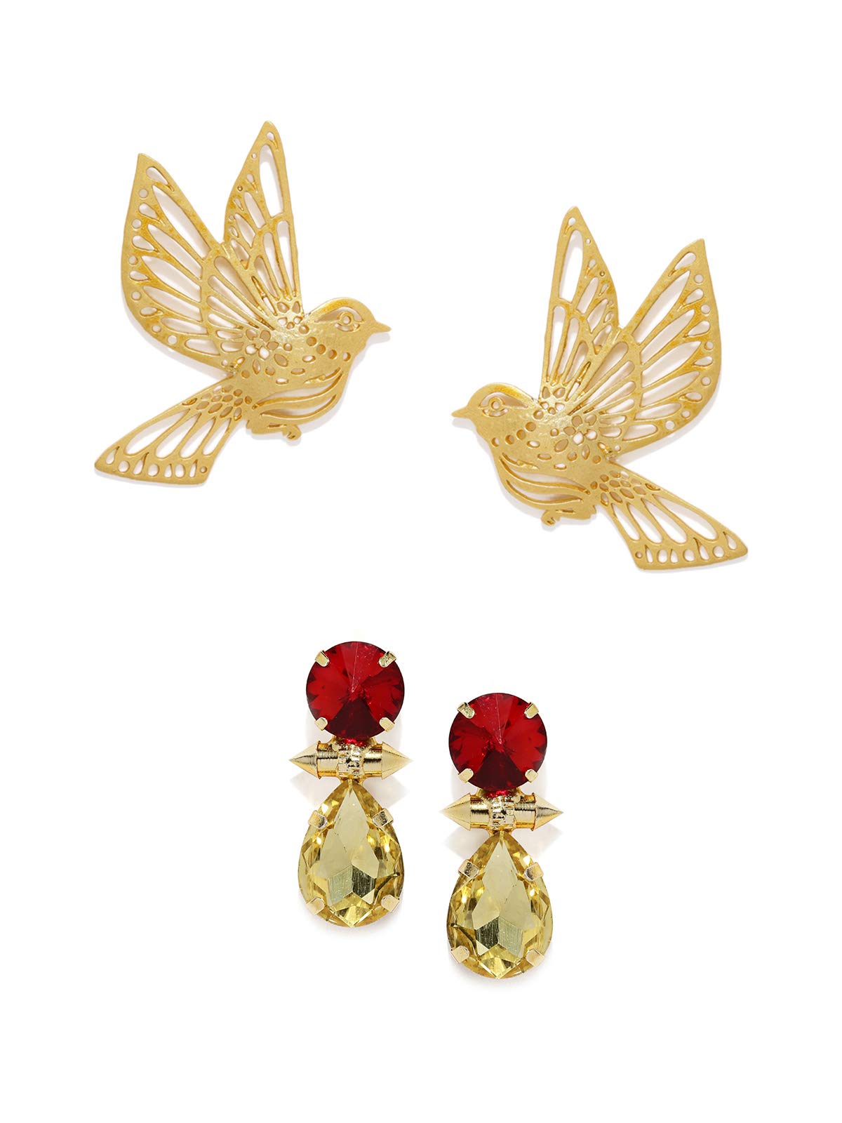 ZAVERI PEARLS Non Precious Metal Red and Golden Stud Earrings for Women (ZPFK9021) (B07X54LKYF) Amazon Price History, Amazon Price Tracker
