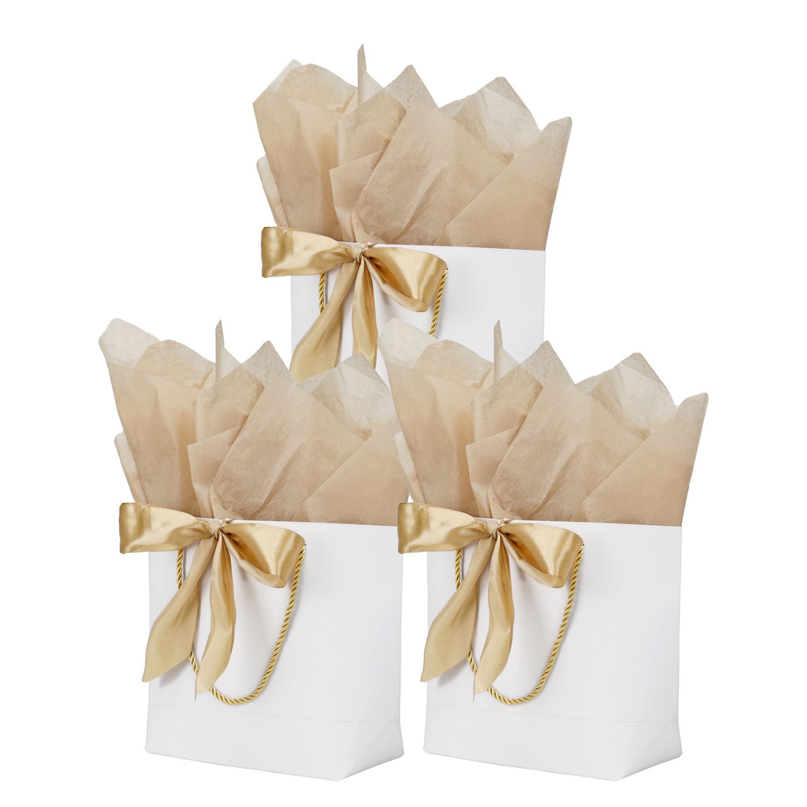 Aosric 12 Pack Small White Gift Bags with Ribbon & Tissue Paper, 19x9x20 cm Treat, Candy, Favor, and Goodie Bags with Bottom Board, Perfect for Parties, Birthday, Wedding, Christmas, Baby Shower. — image 1