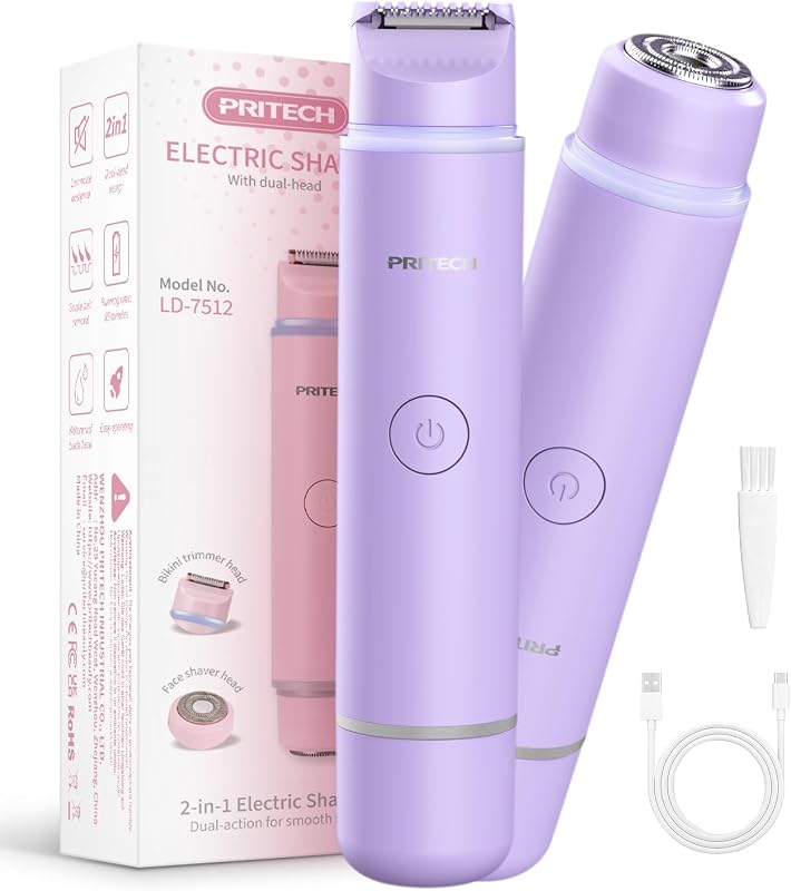 Aparador pessoal 2 em 1 PRITECH com duas cabeças, luz LED e USB-C, Roxo