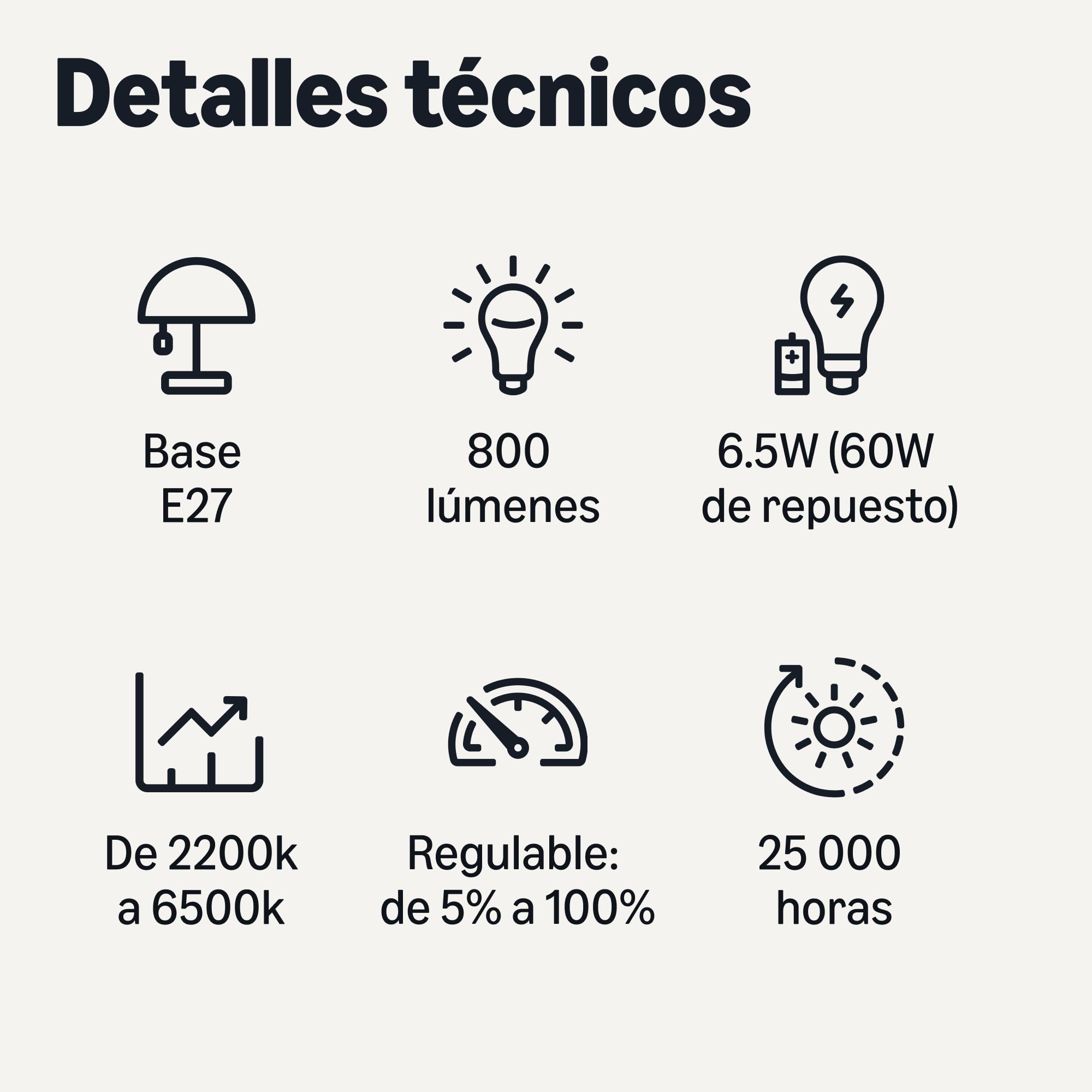 Amazon Basics Bombilla LED de Filamento Inteligente A60, Luz Blanca Ajustable, Wifi de 2,4 GHz, Paquete de 1