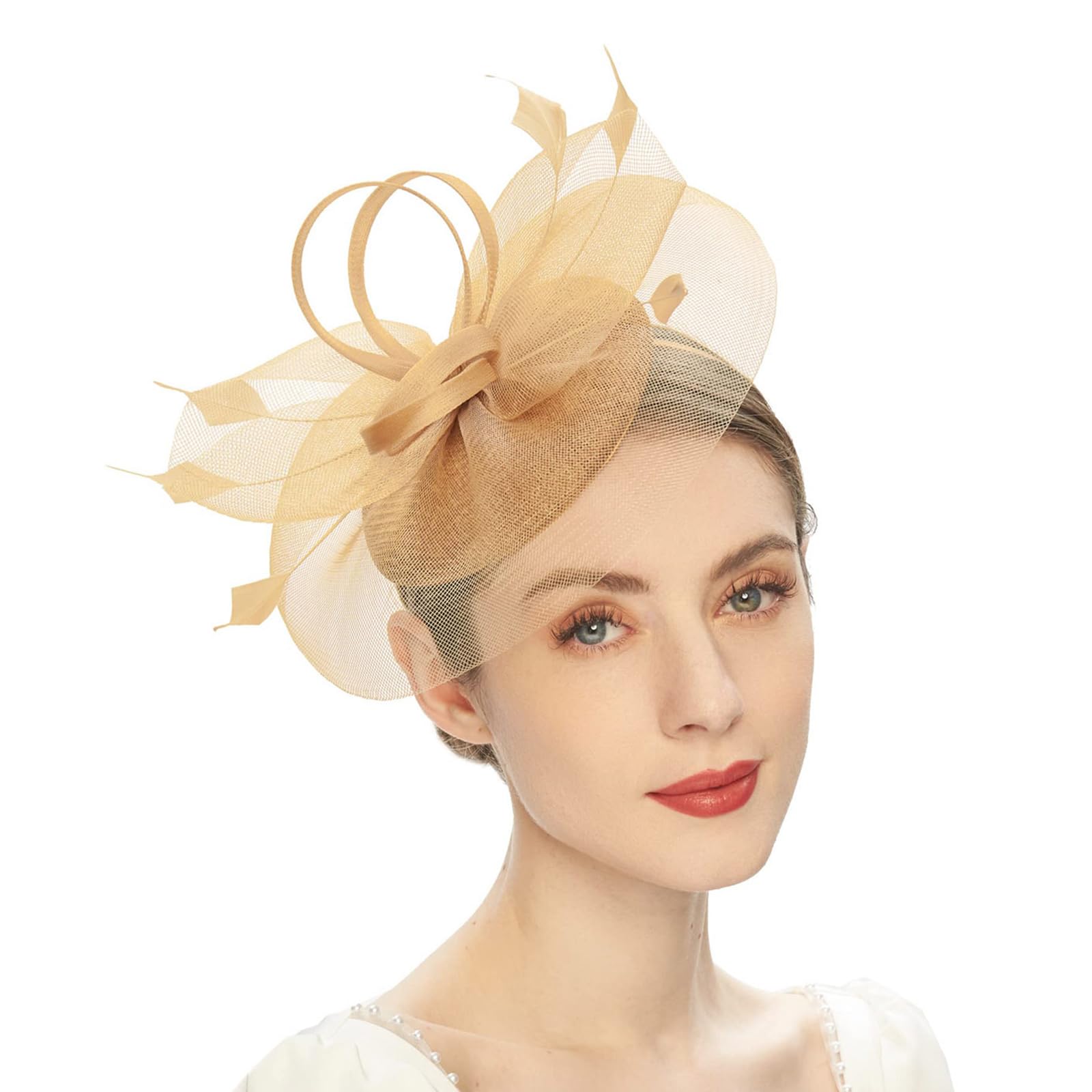Byutfa Women's Gold Headgear Elegant Fascinator Hat Pillbox Hat For Cocktail Tea Party Headwear Exquisite French Fascinator For Wedding