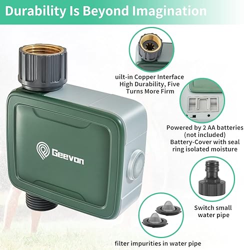 Miniatura 2 de Geevon Temporizador de rociador Bluetooth con rosca de metal de entrada de latón, temporizador de manguera inteligente con aplicación, temporizador