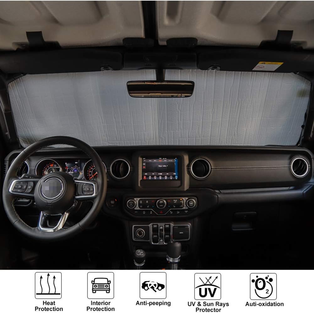 Voodonala for Jeep JL Windshield Sunshade Window Sun Shade for 2018-2022 Jeep Wrangler JL JLU 2/4 Door Gladiator JT 4XE （Reinforced）